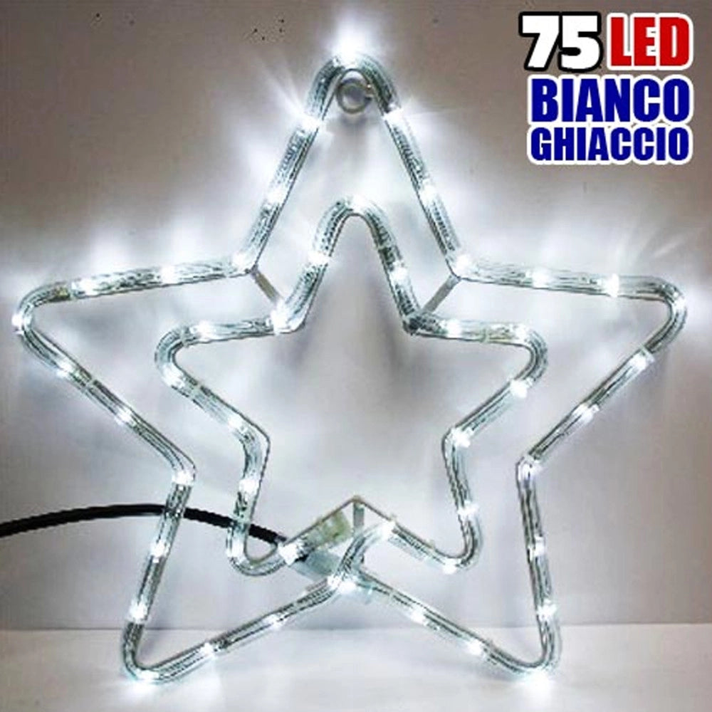 Trade Shop - Doppia Stella Natalizia Luminosa 75 Led Colore Bianco 55x55 Cm Per Uso Esterno -