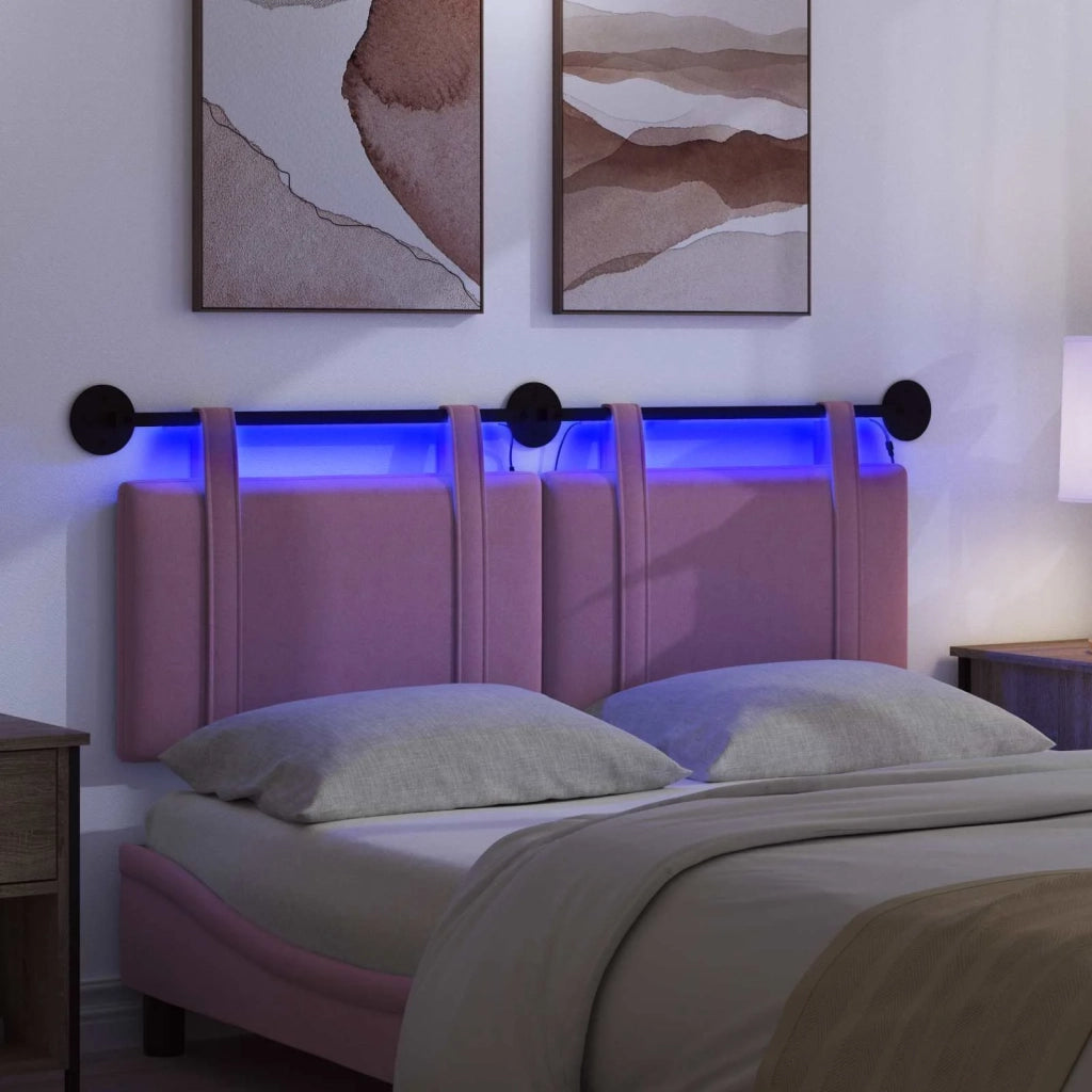 Testiera sospesa Con luce LED Rosa Tessuto 3423917