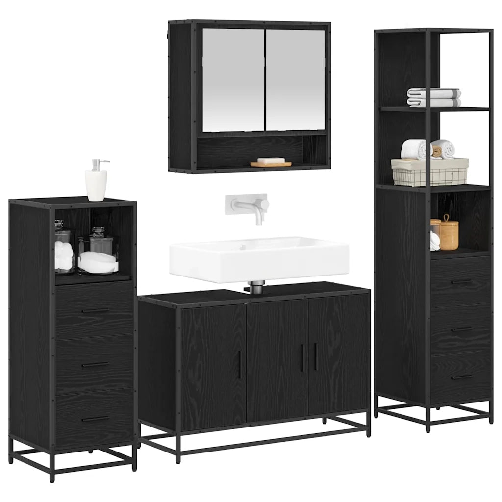Set di mobili per il bagno 4 pcs Rovere Nero Legno multistrato 3402341
