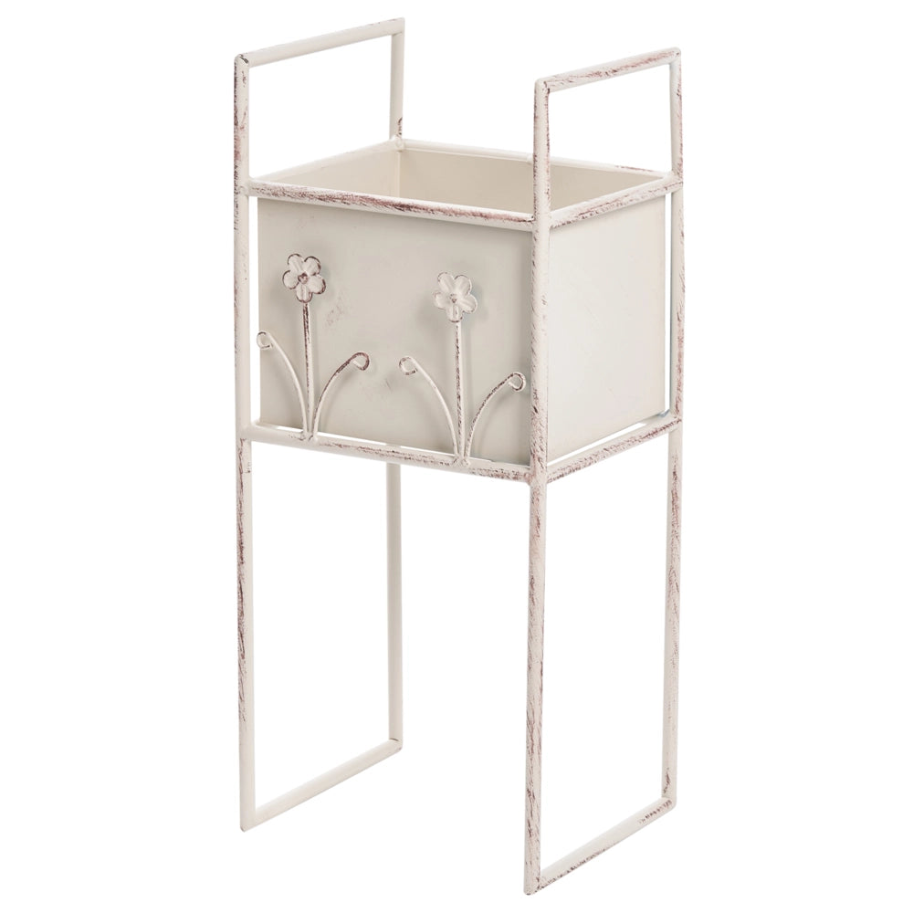 Fioriera rialzata in ferro beige 22 x 25 x 50 cm Vaso da fiori rialzato su piedistallo Supporto per piante da interno ed esterno