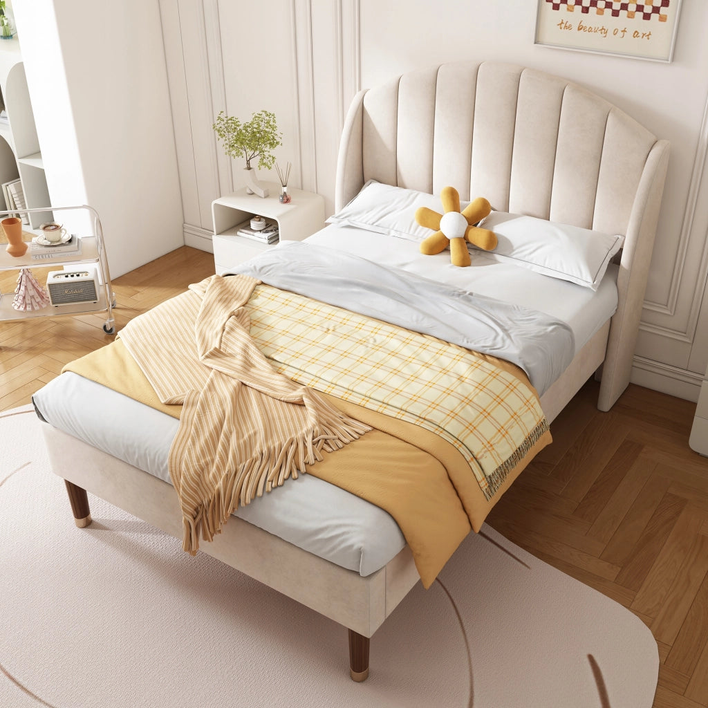 Letto imbottito 90x200 - Xylo - Beige, velluto