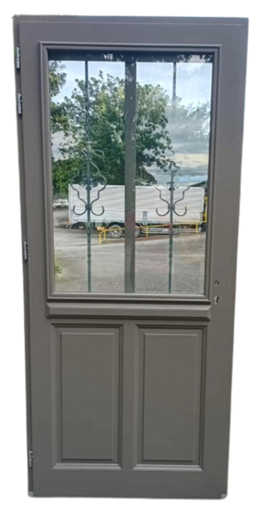 Porta d'ingresso in legno vitreo, Santiago grigio RAL7039, H,200xl,90 p, destra Cote Tableau senza maniglia