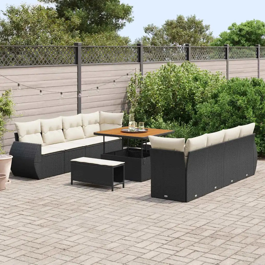 Set Divano da Giardino 11 pcs Nero Poly Rattan 3363805