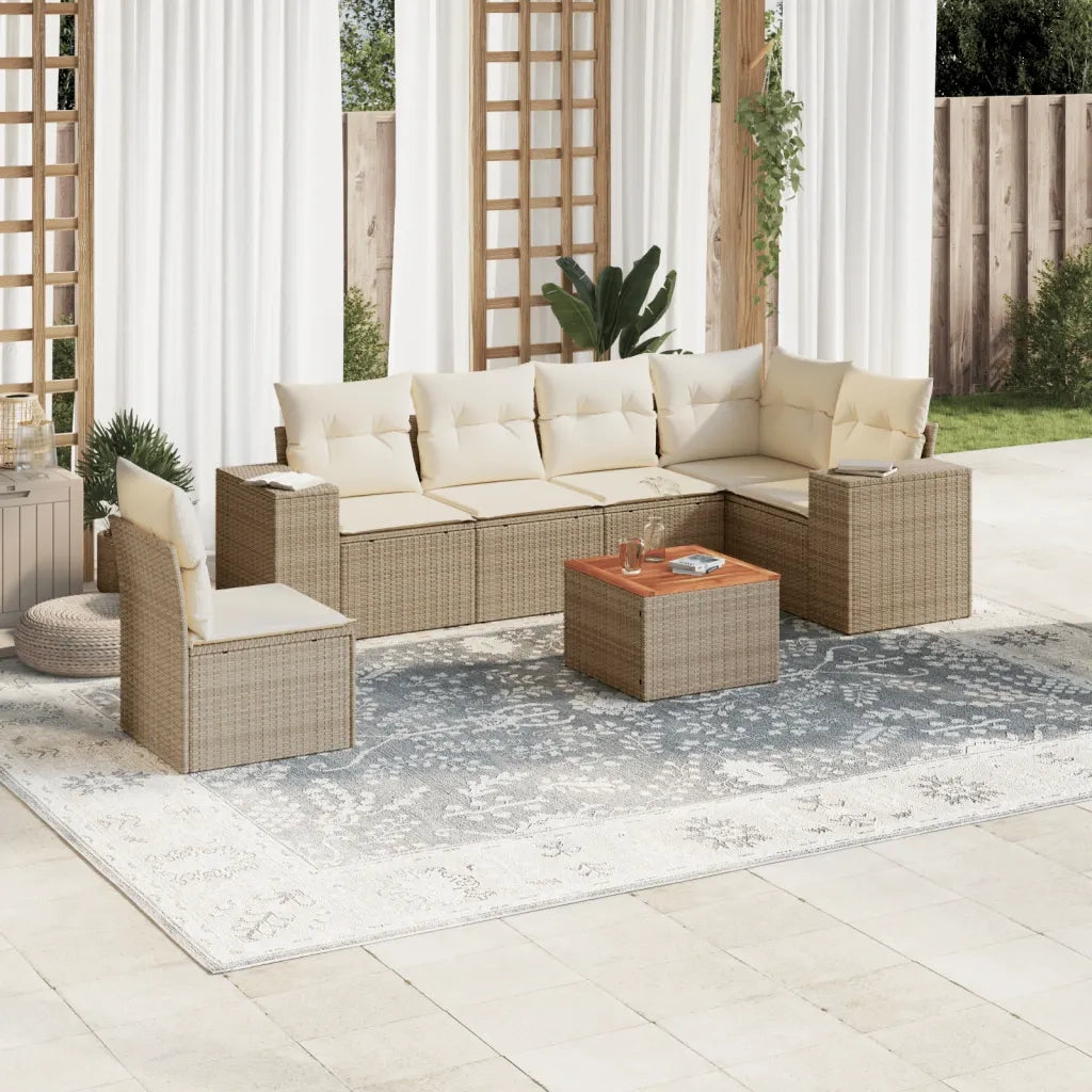 Set Divani da Giardino 7 pz con Cuscini Beige in Polyrattan