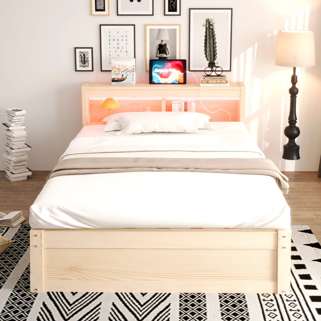 LETTO Multifunzione 90x200 cm Legno con presa e LED