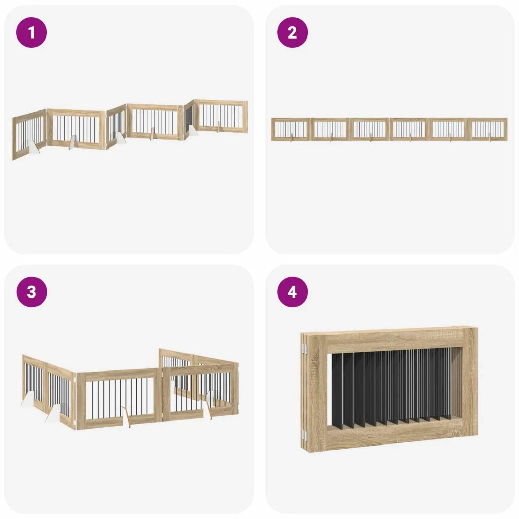 Cancello per cani pieghevole con supporti 6 pz Rovere Sonoma 892122