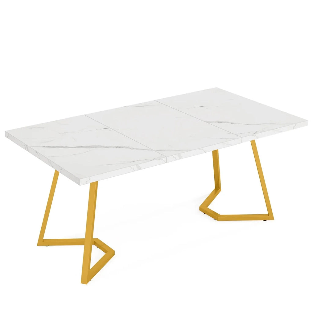 Scrivania moderna da ufficio in metallo e legno, bianco e oro