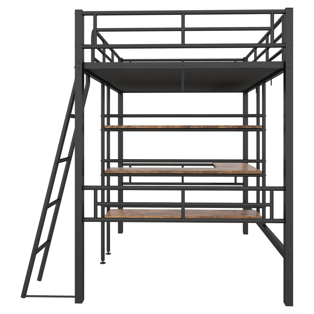 Letto a Soppalco con Scrivania ¨C MINIMAL ¨C Metallo Nero 90x200
