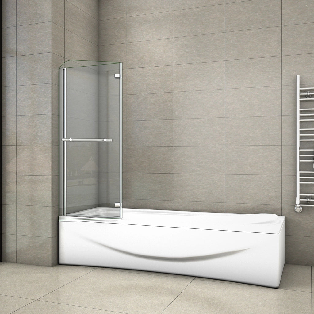 140 cm Sopravasca Parete Vasca da Bagno Due Ante Movibili con Maniglia Portasciugamani Vetro 6 mm Temperato Anticalcare 110 cm
