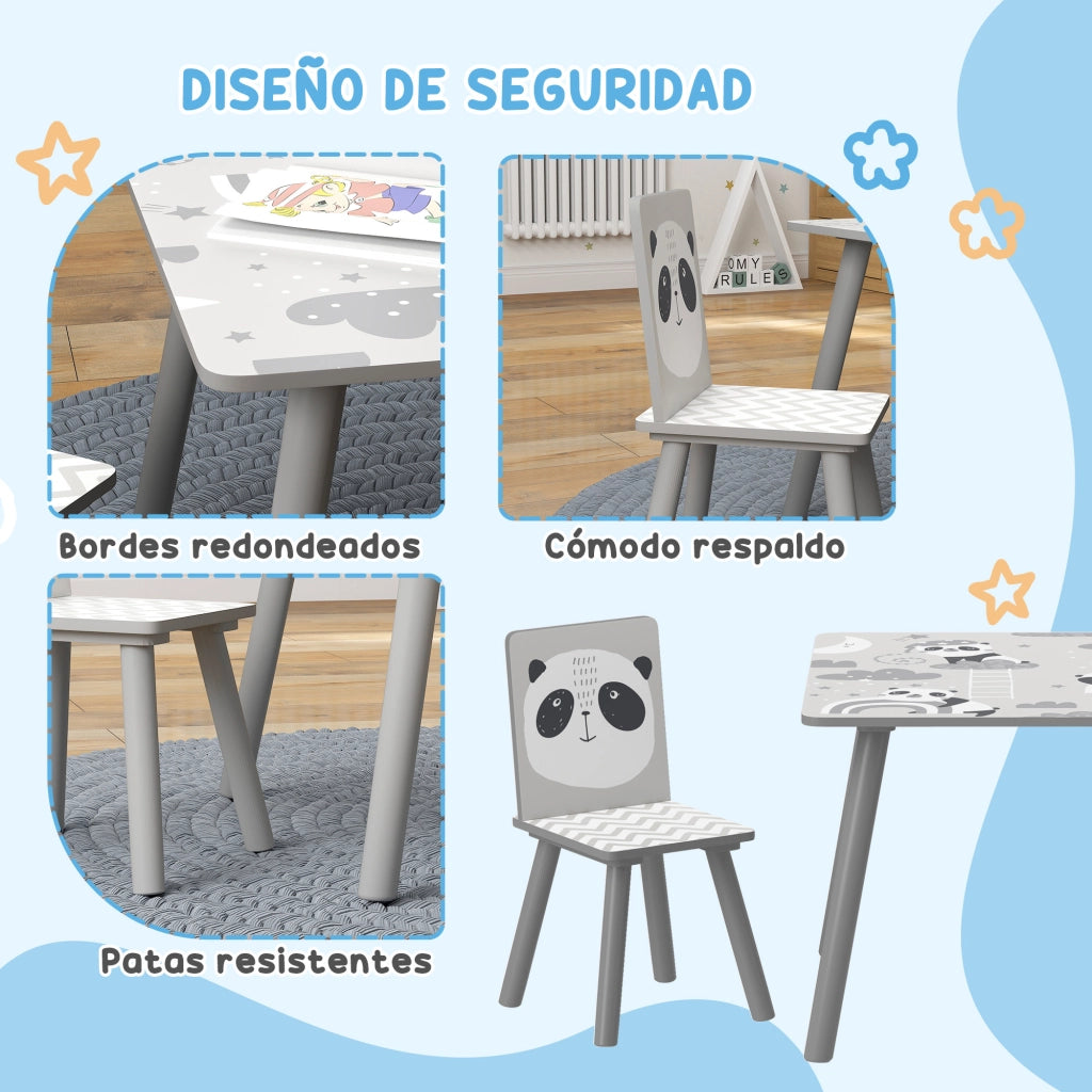 Set 2 Sedie e Tavolo Bambini ¨C Minimal ¨C Grigio e Bianco
