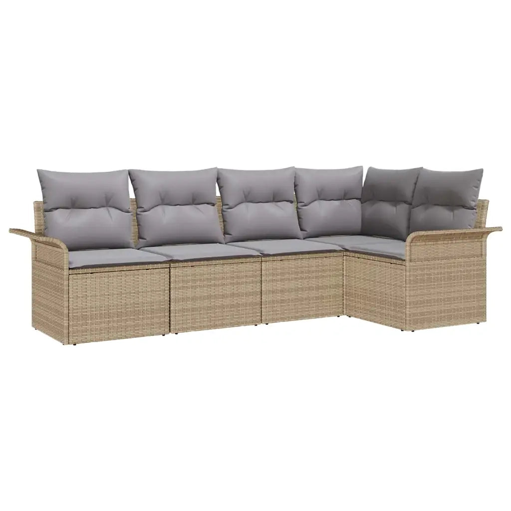 Set Divano da Giardino con cuscino 5 pcs Beige polyrattan