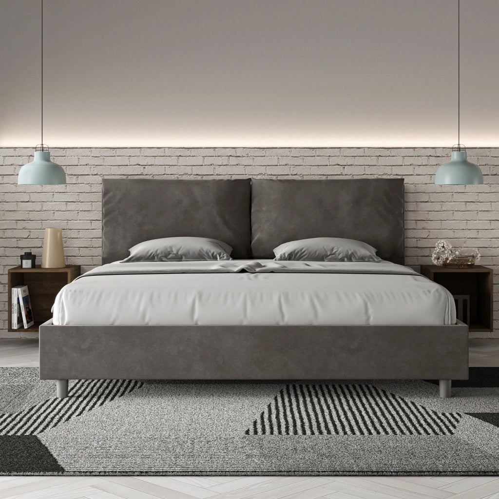 BS COM Letto matrimoniale king size contenitore imbottito 190x210 microfibra grigio Large