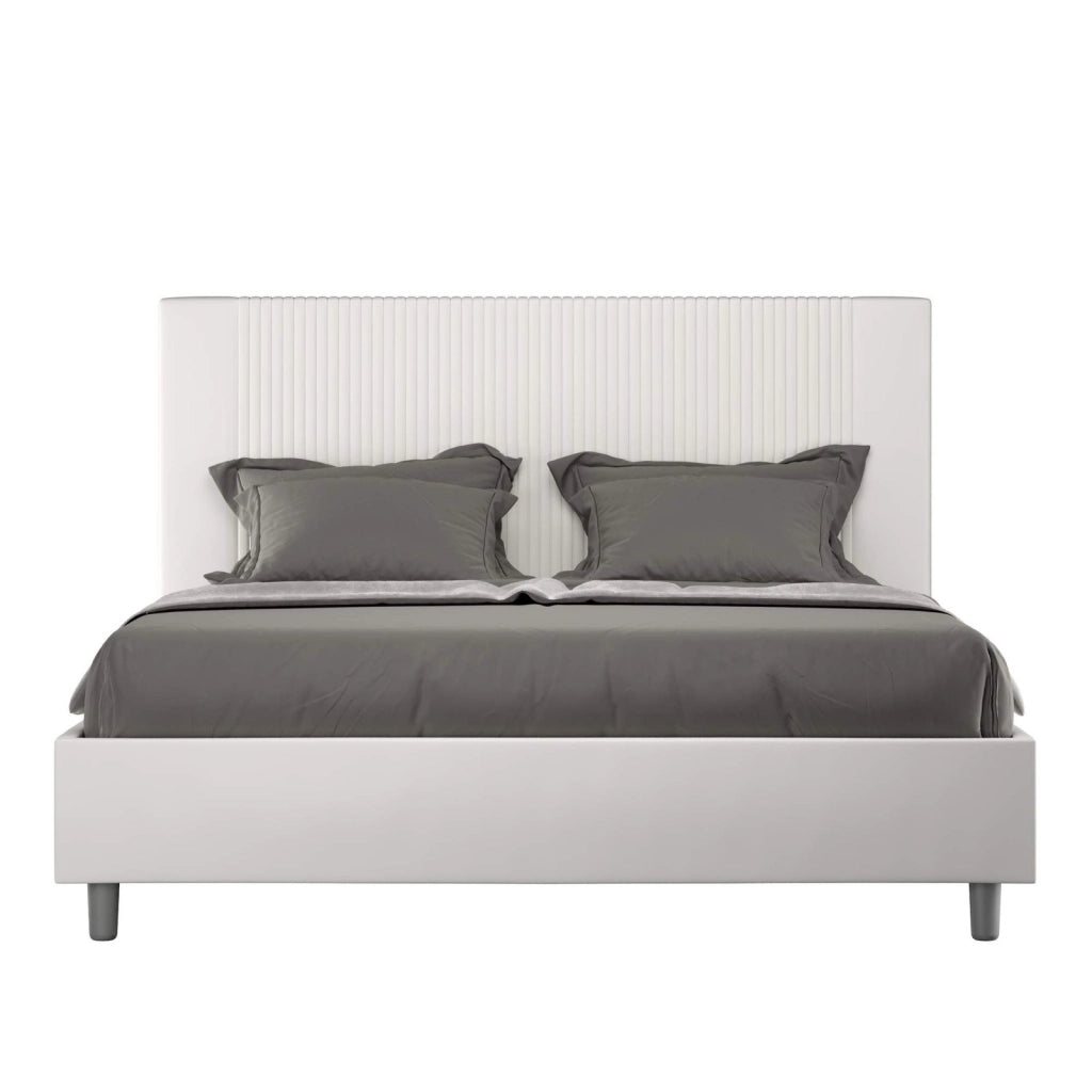 Letto queen size con rete imbottito 150x210 similpelle bianco Goya