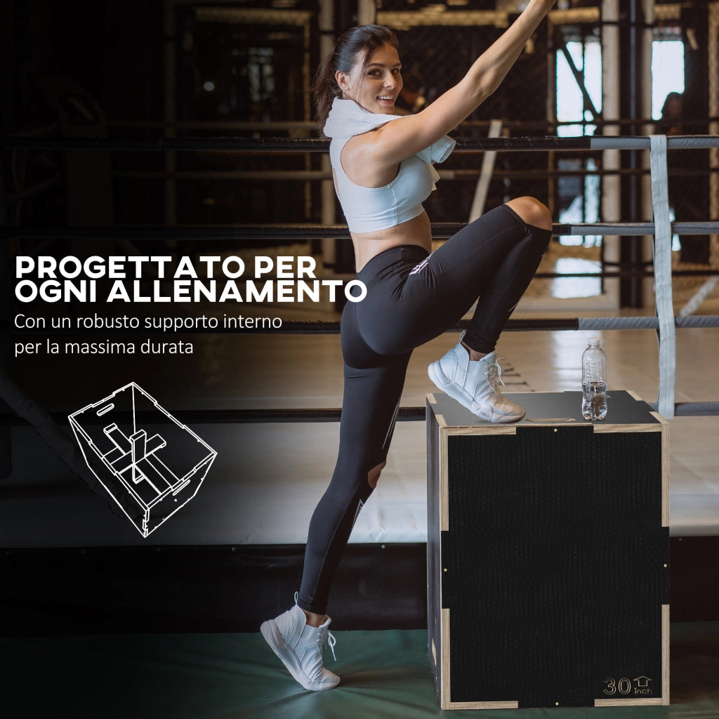 Box Pliometrico in Legno Antiscivolo ¨C Minimal ¨C Nero 76x61x51cm