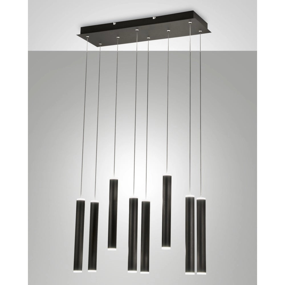 Lampada a sospensione Prado 8 luci Fabas Luce - LED 52 W dimmerabile - Nero opaco Design lineare