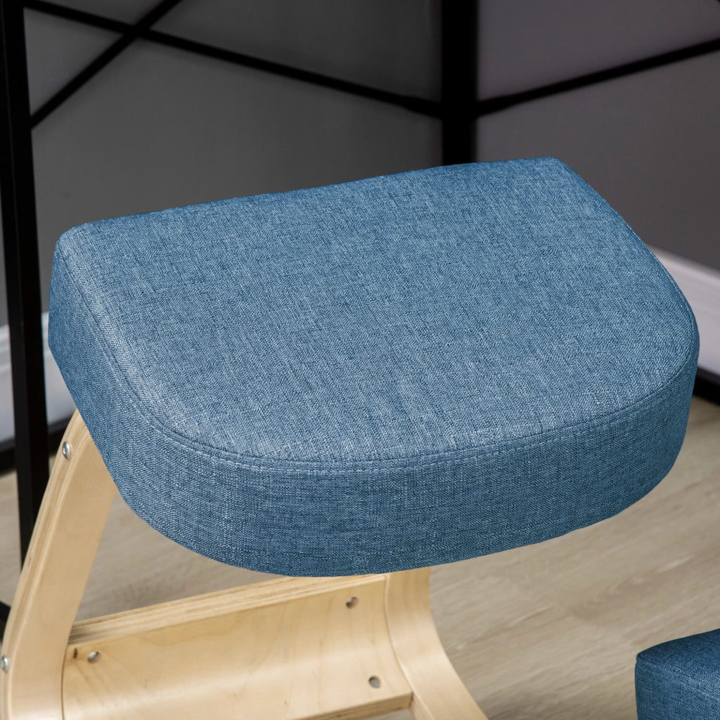 Sedia Ergonomica con Inginocchiatoio ¨C Xylo ¨C Legno Betulla, Cuscino Blu, 51x69x58cm