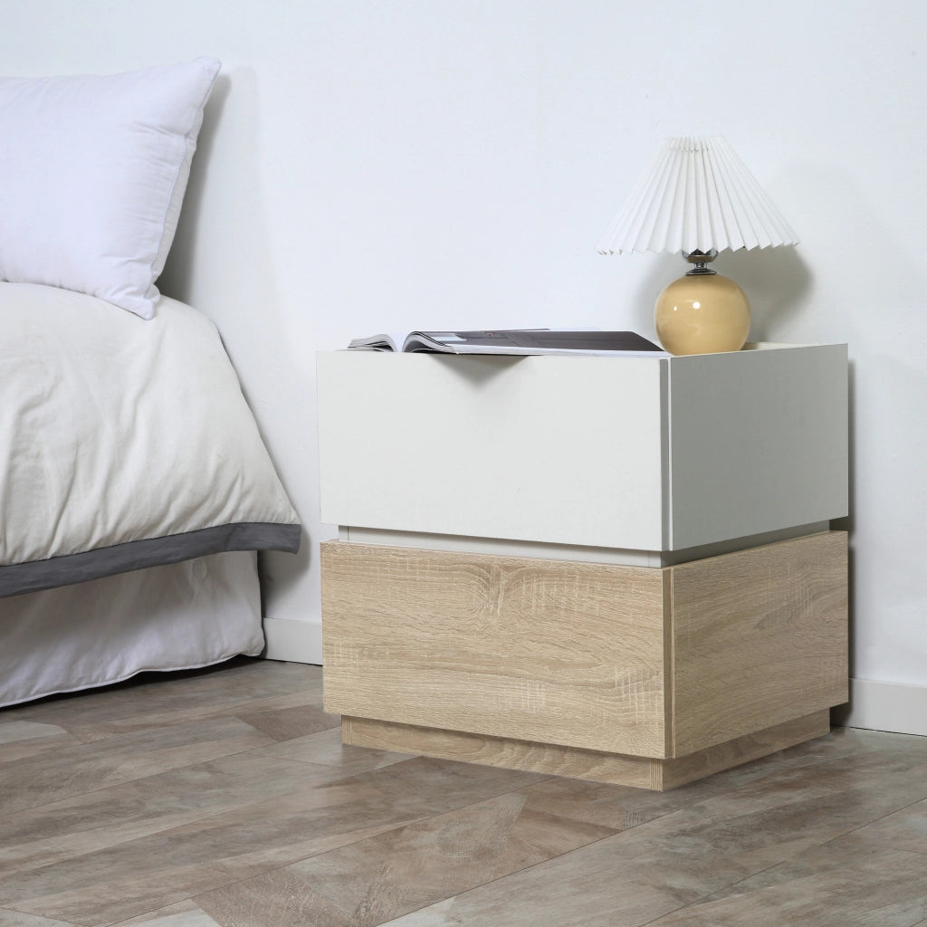 Comodino impilabile con 2 cassetti ¨C Xylo ¨C bianco e naturale