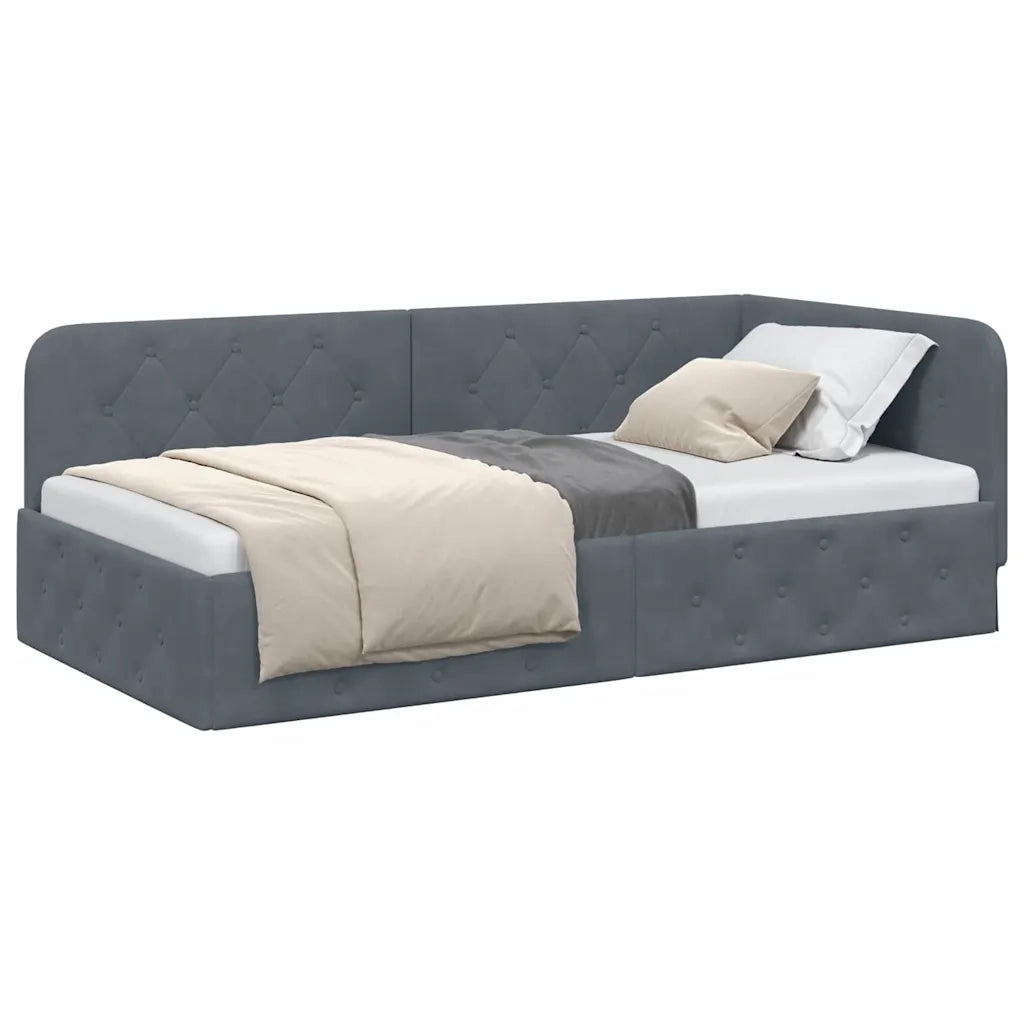 Cornice del letto ad angolo Grigio scuro 90 x 200 cm Velluto
