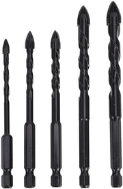 Set di fori per cemento e piastrelle - Sezione a 6 lati - Resistenza industriale - Adatto per vetro e marmo - Set a 5 pezzi con struttura di punta robusta - Trapani carburo con diametro di 6,35 mm