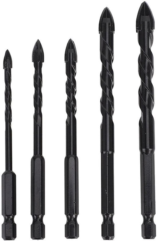 Set di fori per cemento e piastrelle - Sezione a 6 lati - Resistenza industriale - Adatto per vetro e marmo - Set a 5 pezzi con struttura di punta robusta - Trapani carburo con diametro di 6,35 mm