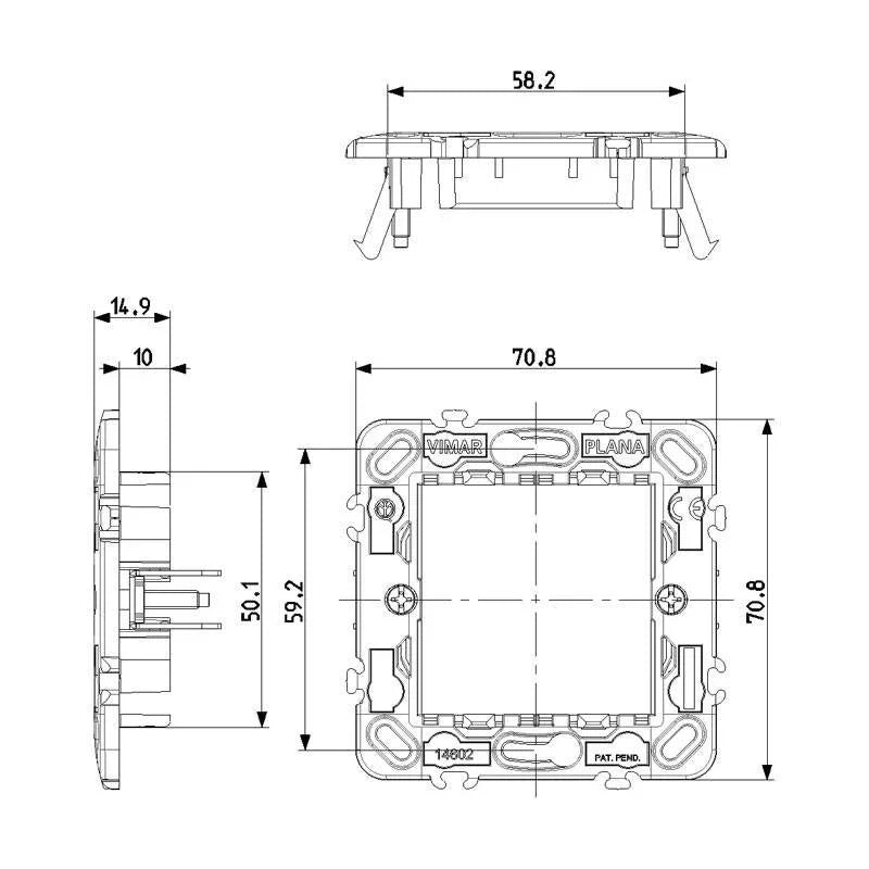 Supporto Vimar Plana 2 moduli con griffe per scatole tonde 14602