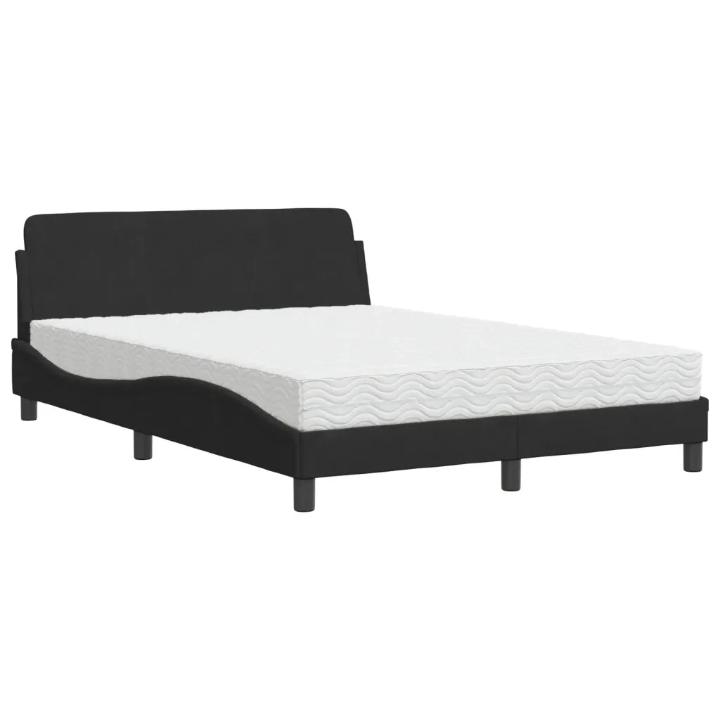 Letto con Materasso Dover Nero 140x190 cm in Velluto