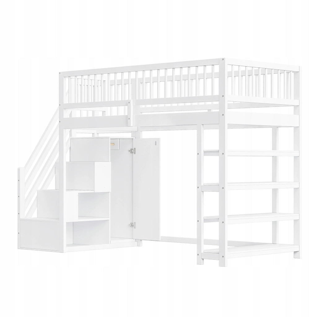 Letto a castello con armadio e ripiani - Xylo - 90x200 - Bianco