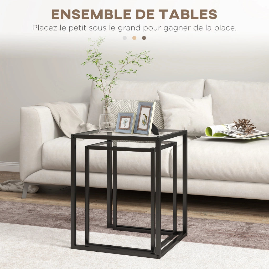 Tavolino da salotto ¨C Minimal ¨C nero, vetro temperato, acciaio