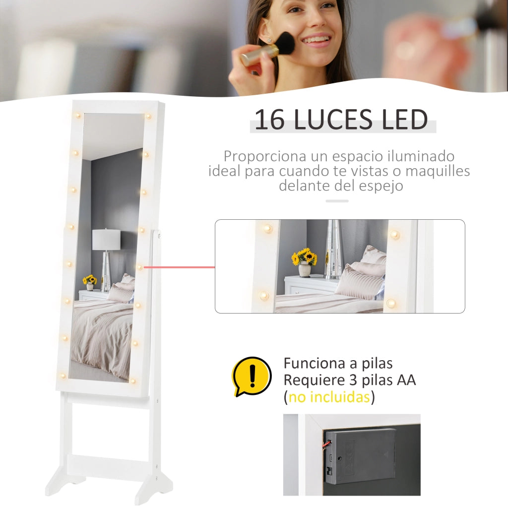 Organizzatore Gioielli Specchio con Luci LED ¨C Minimal ¨C 36x30x136 cm Bianco