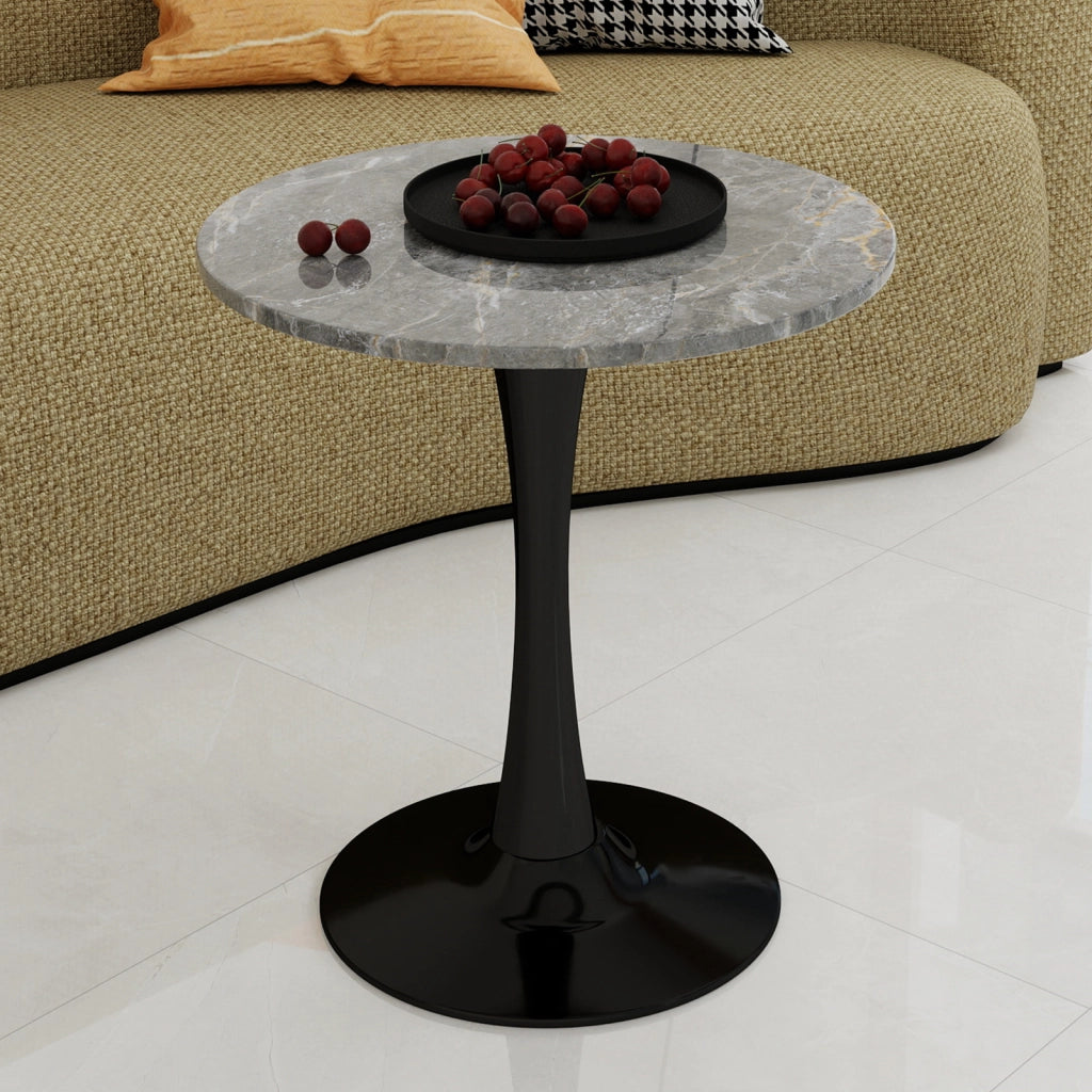 TAVOLINO Rotondo Moderno in Marmo Artificiale Nero/Grigio