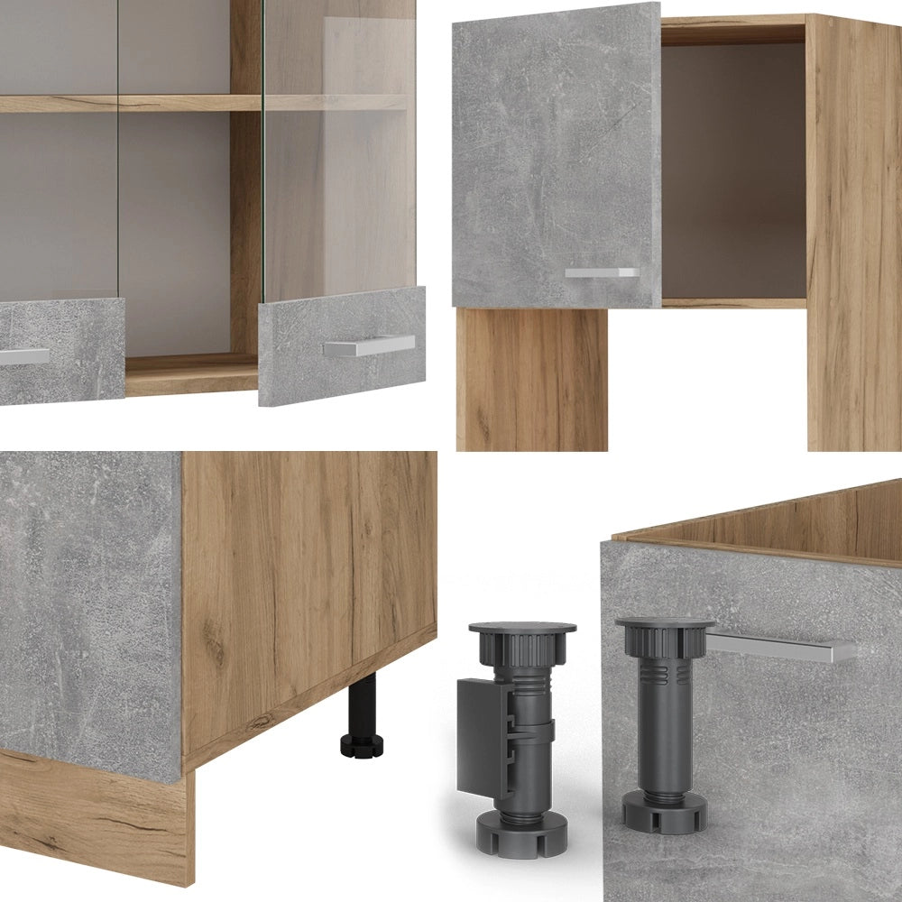 Cucina angolare completa R-Line Calcestruzzo/Rovere dorato 247 x 237 cm, PL Rovere Vicco