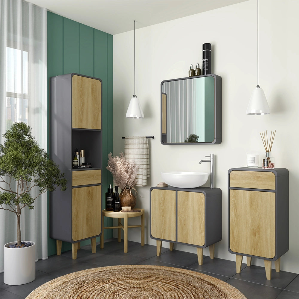 Vicco Set di mobili da bagno Antracite/quercia 4 parti