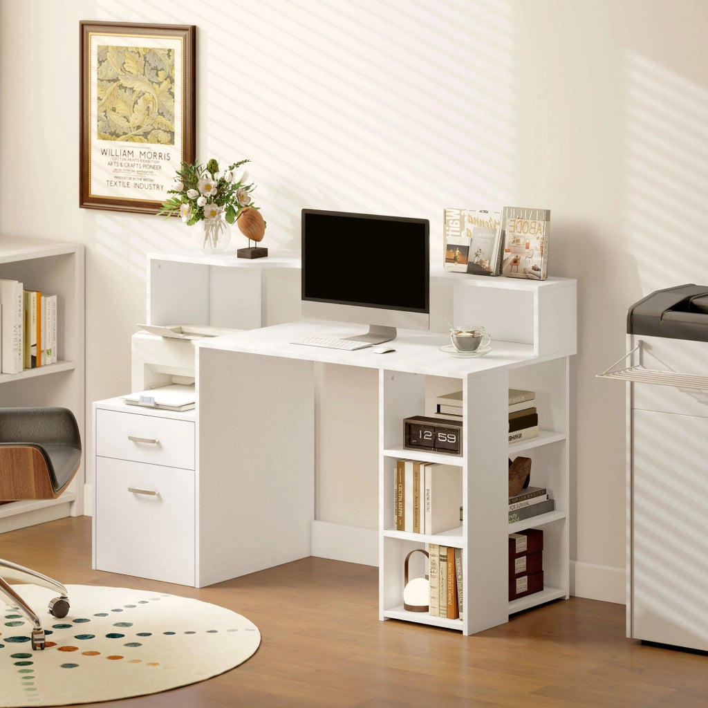 Scrivania per computer con cassetti e ripiani ¨C Xylo ¨C bianco 137x55x92cm