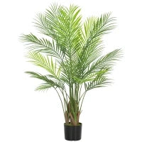 Pianta artificiale interna 120 cm, palmizio albero artificiale con vaso in plastica e flocaggio, verde