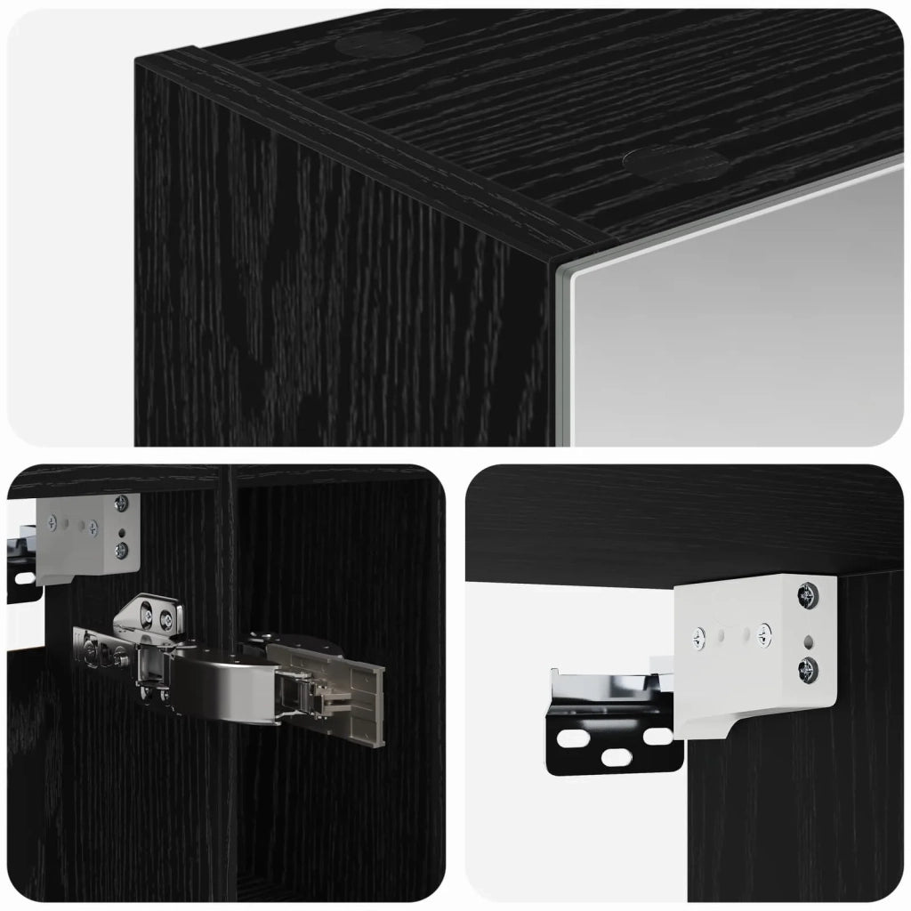 Mobiletto per specchio da Bagno | Armadio da bagno Rovere Nero 60 x 14.5 x 70 cm