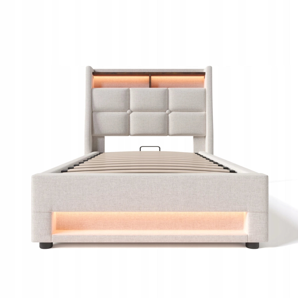 Letto imbottito con USB e LED - Xylo - 90x200 cm con materasso