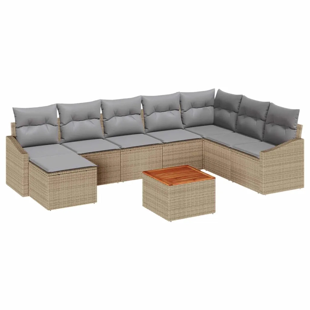 Set Divano da Giardino con cuscino 9 pcs Beige polyrattan