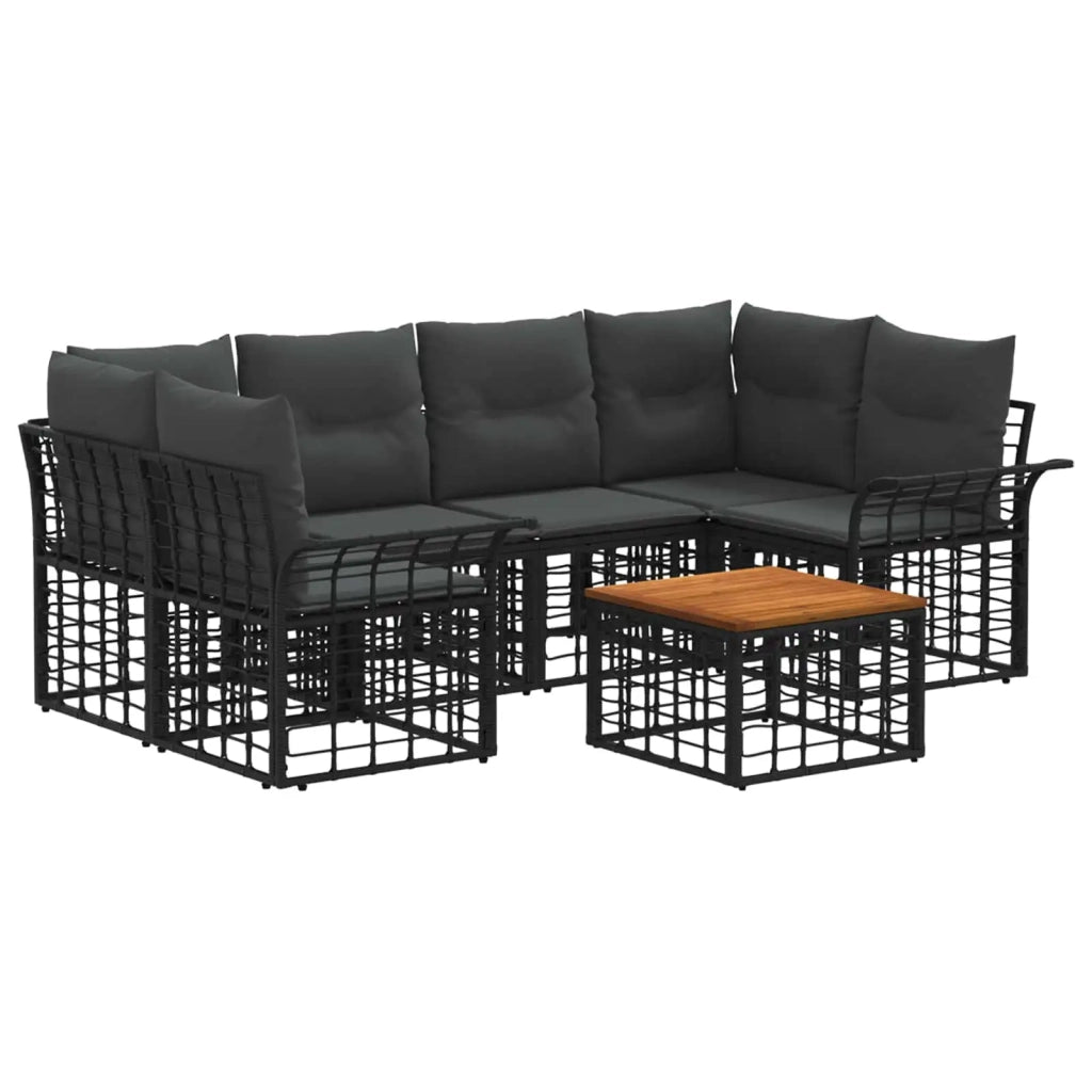 Set di divani da esterno 7 pz Nero e Grigio scuro polyrattan 3437645