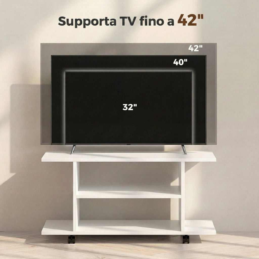 Mobile TV con Ripiani e Ruote ¨C Minimal ¨C 80x40x40 Bianco