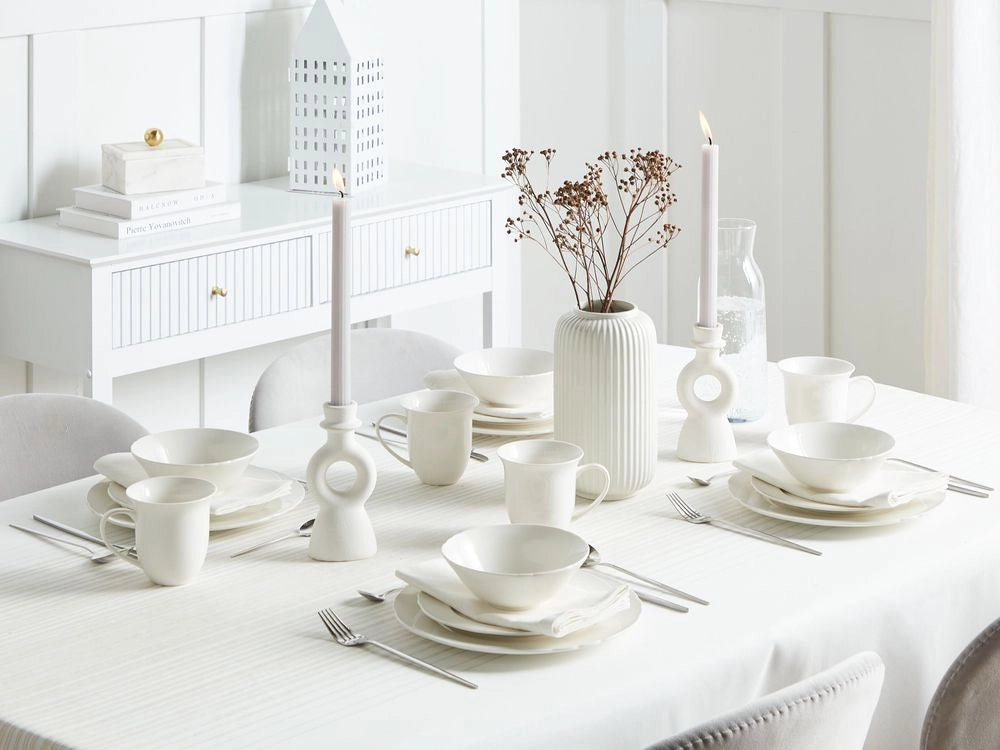 Set di 16 stoviglie porcellana bianca fatti a mano con finitura lucida Servizio per 4 persone Design classico Cucina Sala da pranzo