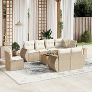 Set Divano da Giardino 9 pz con Cuscini Beige in Polyrattan