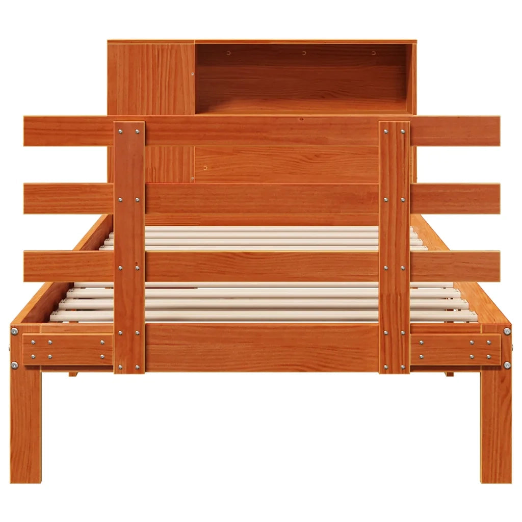 Letto Libreria senza Materasso Marrone Cera 100x200 cm in Pino 3322740