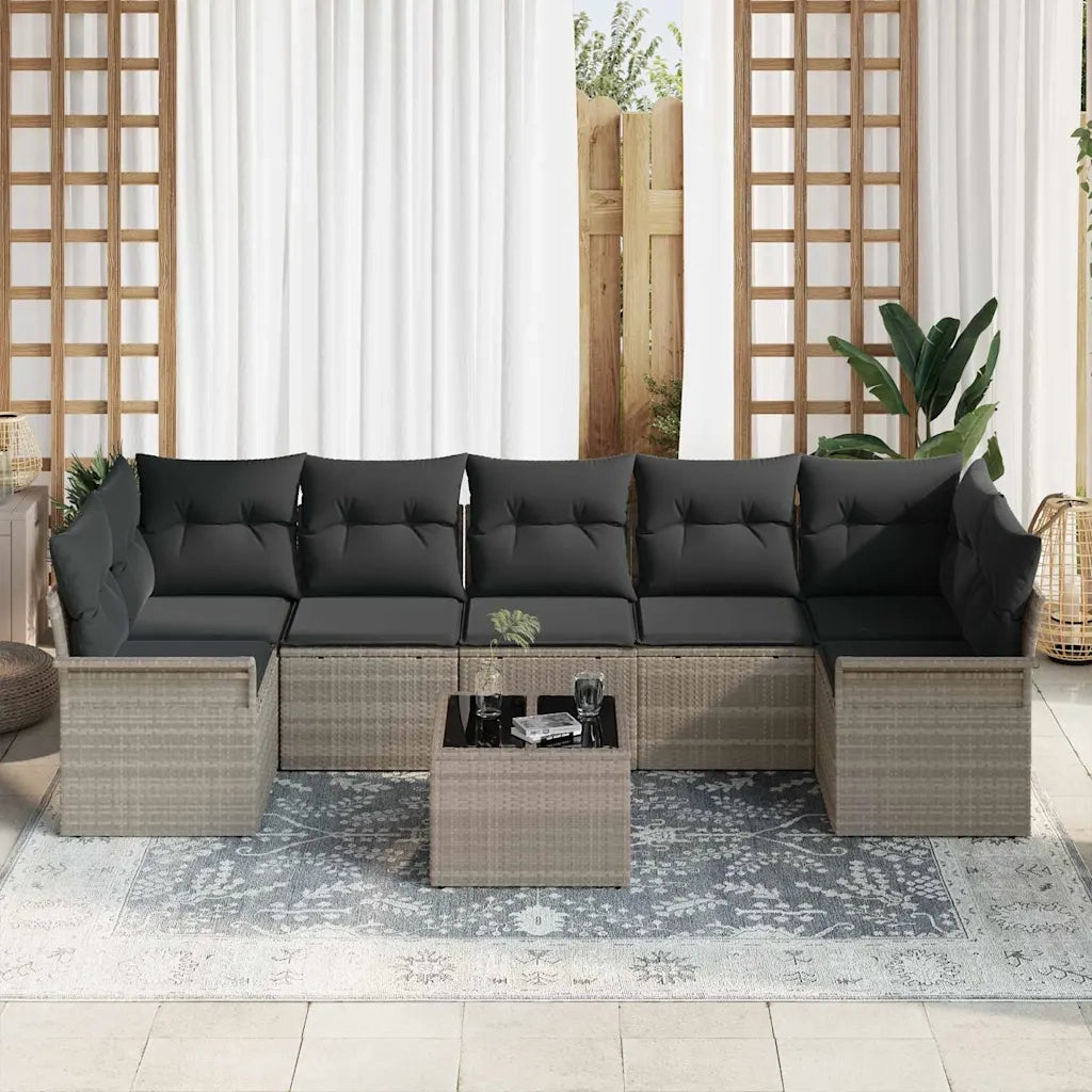 Set Divano da Giardino 8 pcs Grigio chiaro polyrattan