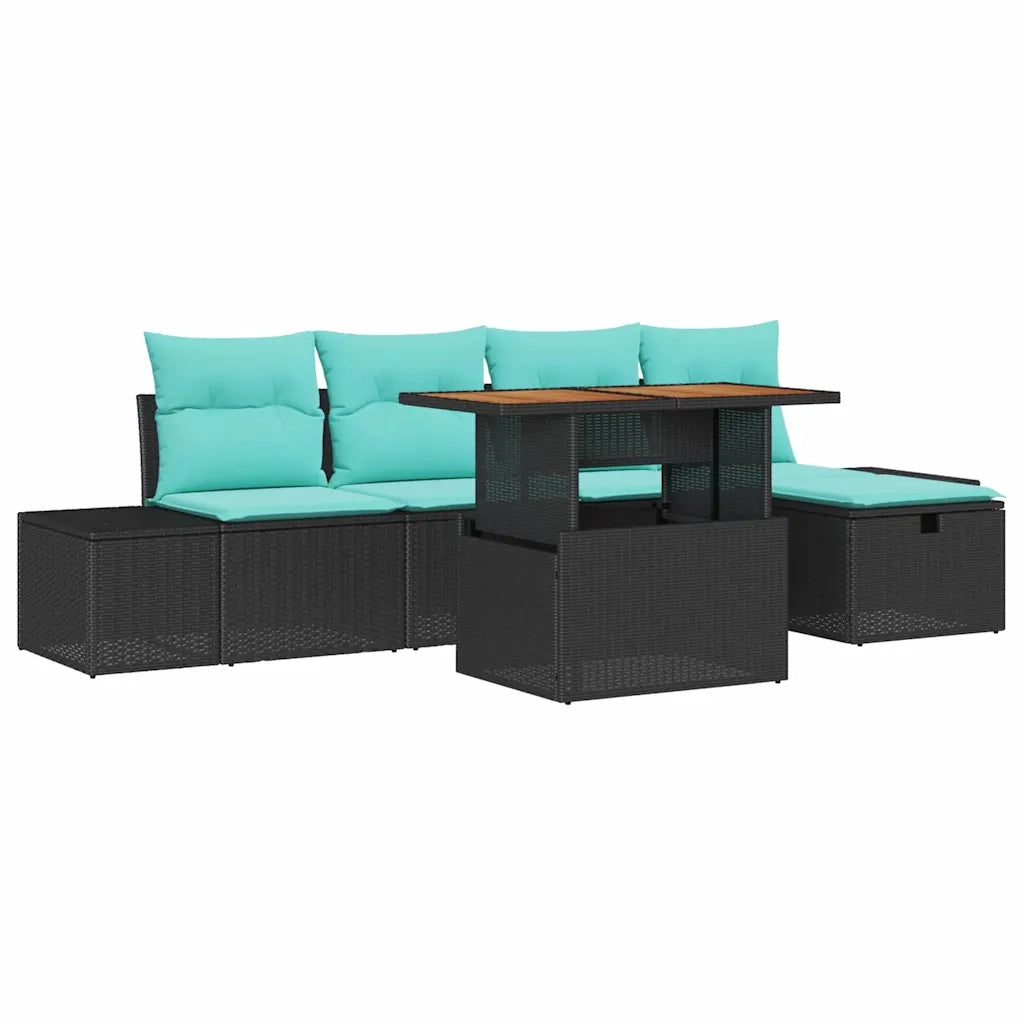 Set Divano da Giardino 6 pz Nero polyrattan 3361382