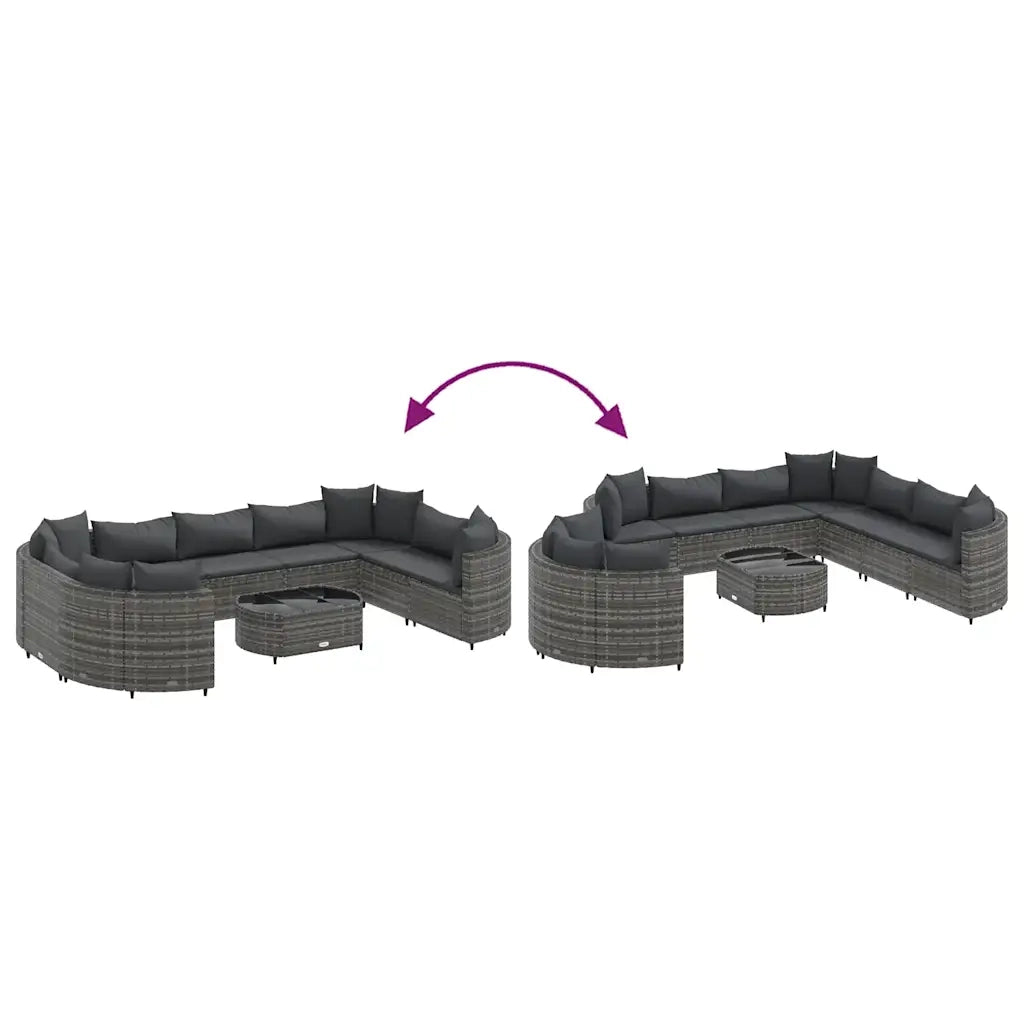 Set Divano da Giardino 10 pz con Cuscini Grigio in Polyrattan