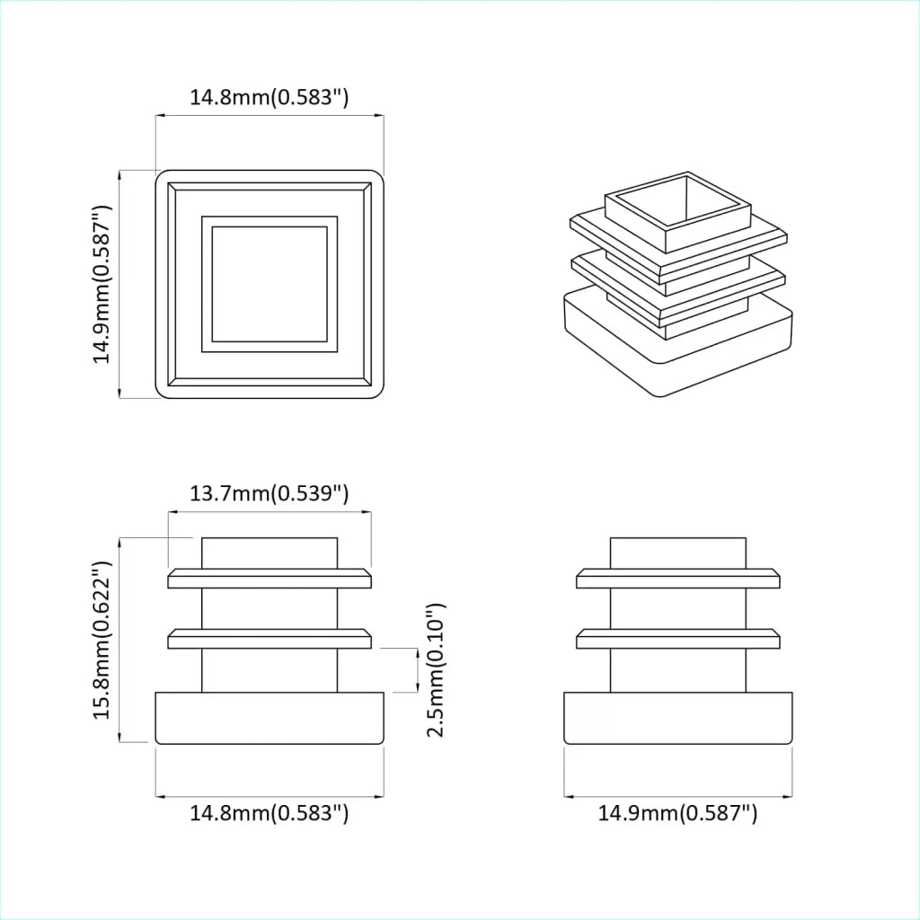 Tappi terminali 2 pcs Nero 15 x 15 x 15 mm PP 864856