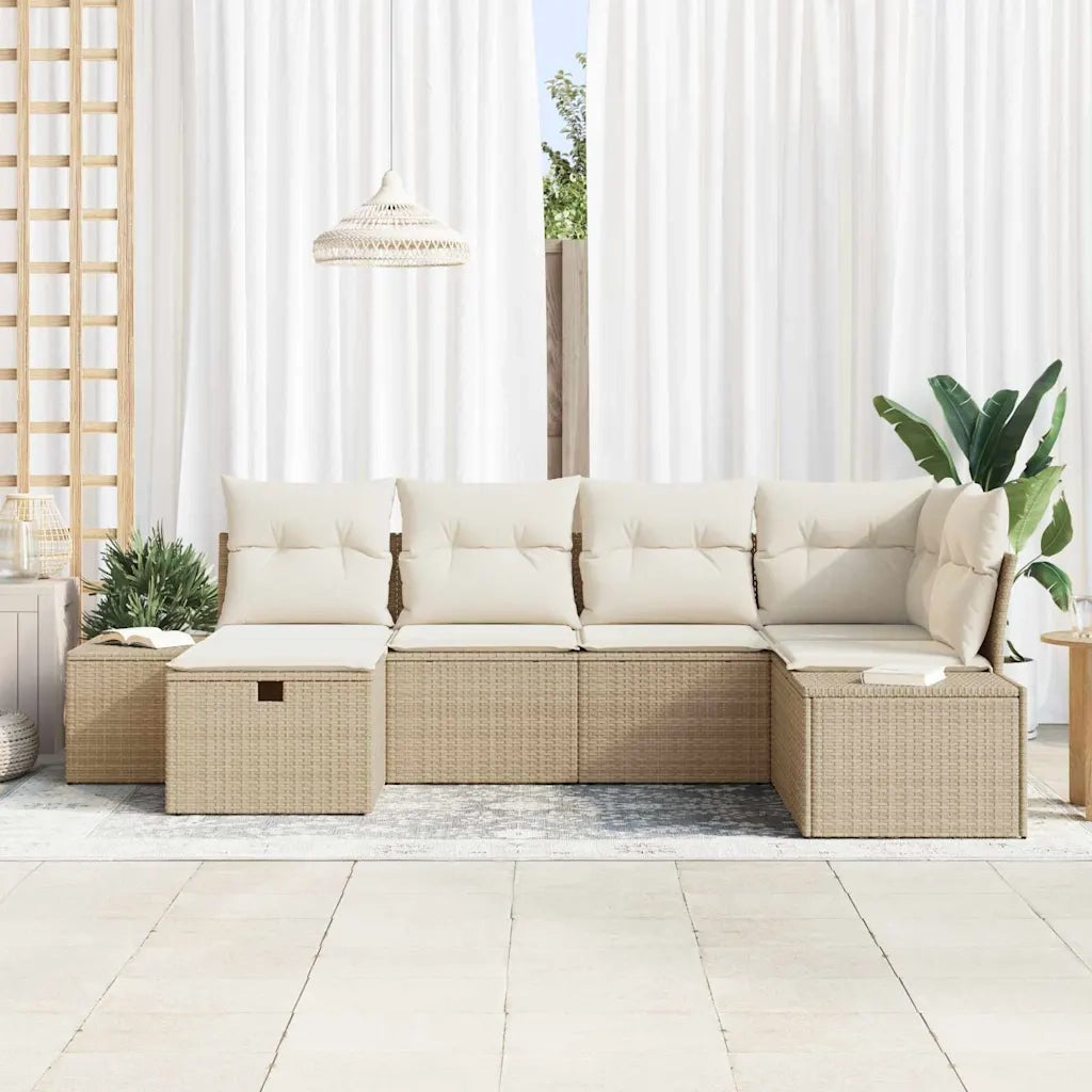 Set Divano da Giardino con cuscino 6 pcs Beige polyrattan
