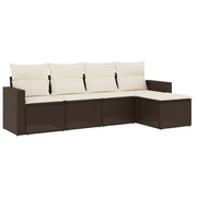 Set Divano da Giardino 5 pz | Set Salotto da Giardino con Cuscini Marrone in Polyrattan