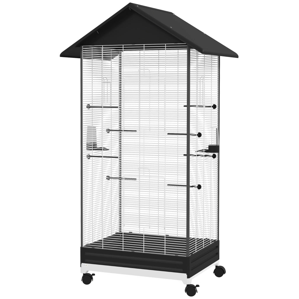 Gabbia per Uccelli Voliera con Ruote e Vassoio Estraibile ¨C Minimal ¨C Nero 155 cm