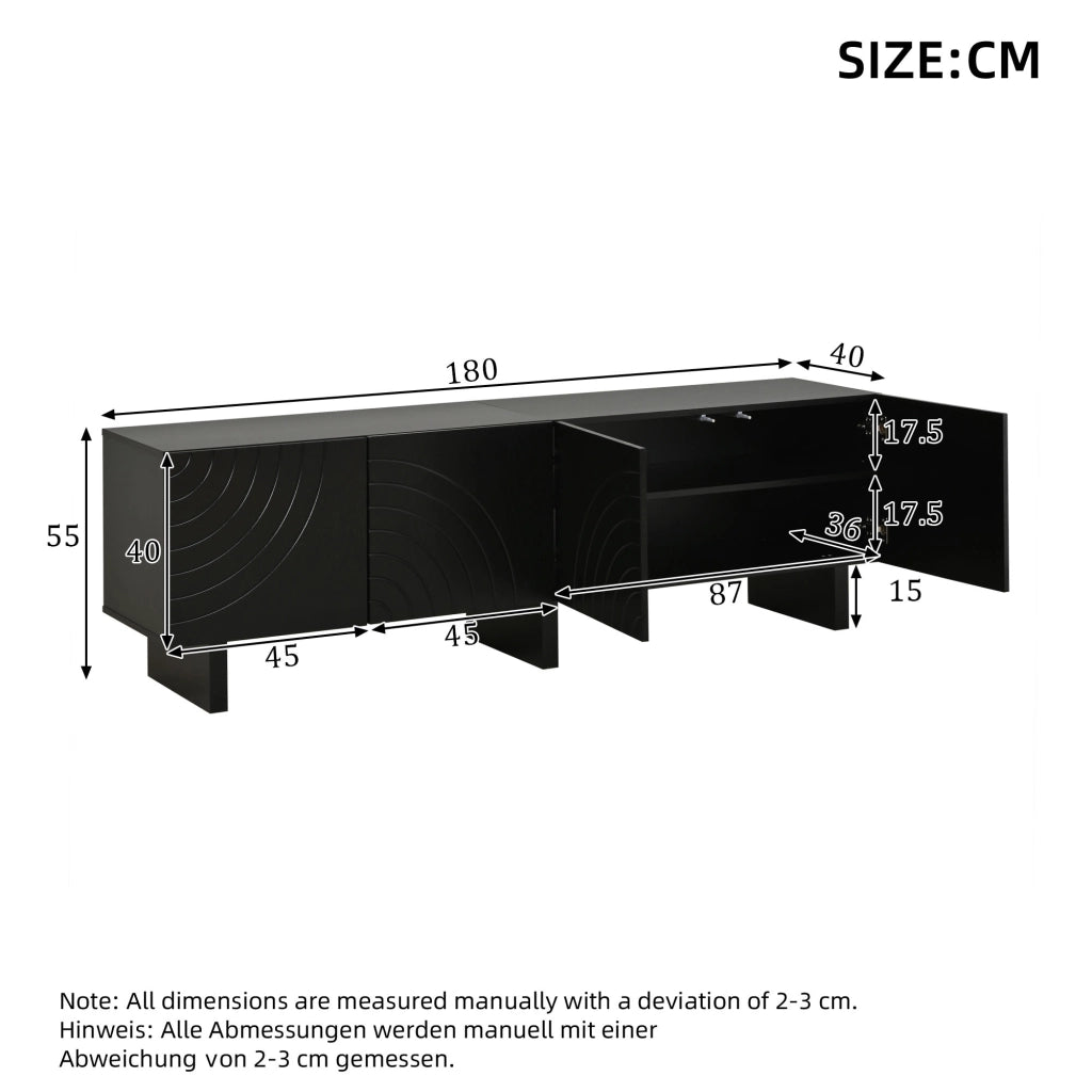 Cassettiera per TV nera in truciolare lunghezza 180 cm